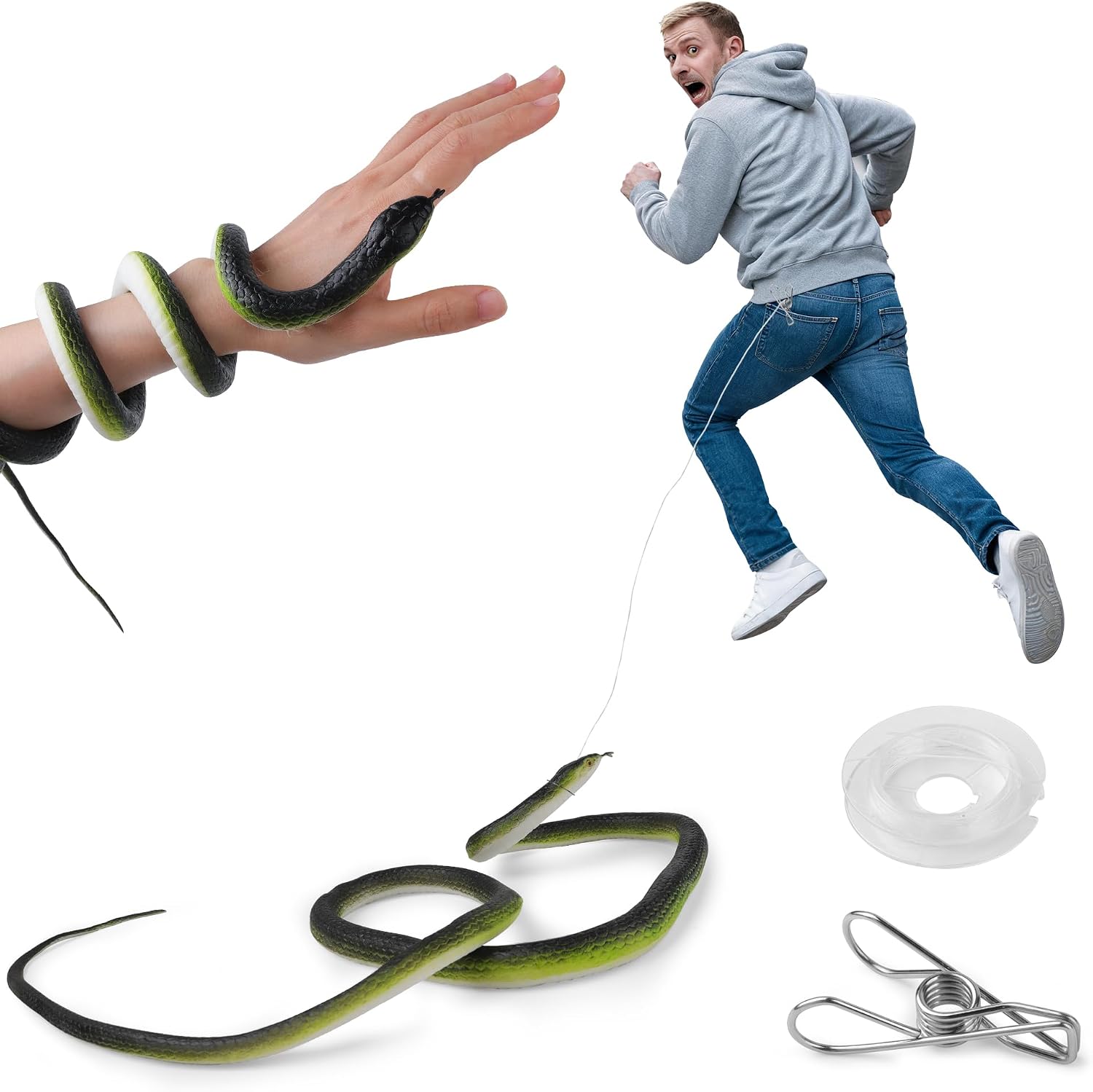 Fake Snake Rubber Snake Prank with Fishing Line & Clip