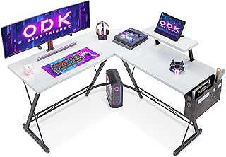 ODK L Shaped Gaming Desk with Monitor Stand, 127x127x75 cm Computer Desk with Storage Bag, Corner Desk for Gaming, Home, O…