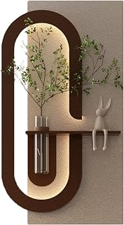 Montary 3D Sandstone Entryway Decor Art Painting, Modern LED Wall Decor Sculpture with Artificial Plants, Glass Vase & Rabbit Statue, Remote Control 3-Color Light for Living Room, Bedroom, Hallway