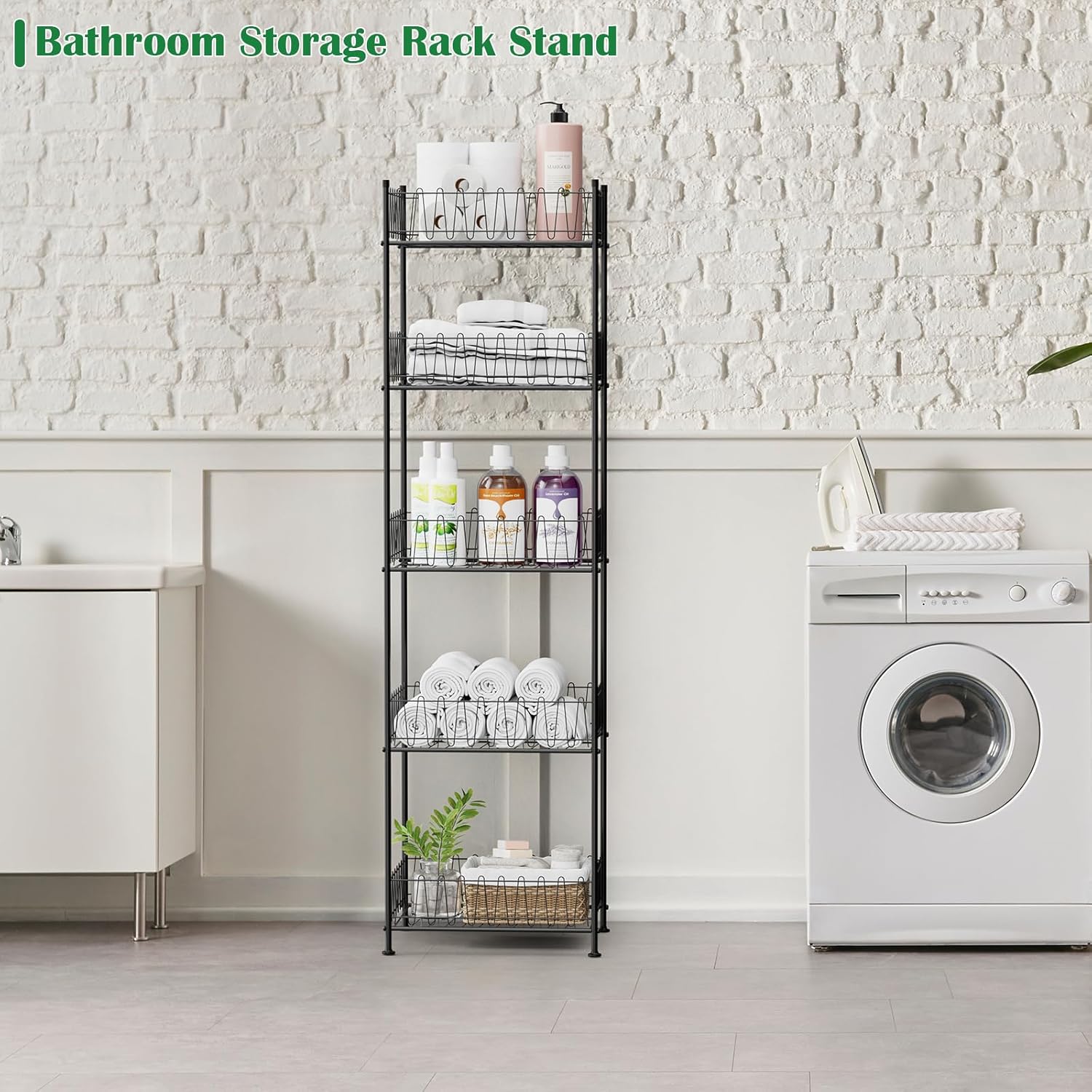 5 Tier Water Bottle Organizer Rack Metal Free Standing Water Storage Rack Beverage Holder Bottled Water Stand for Floor, Space Saver Soda Drink Shelf for Kitchen Living Room, Black