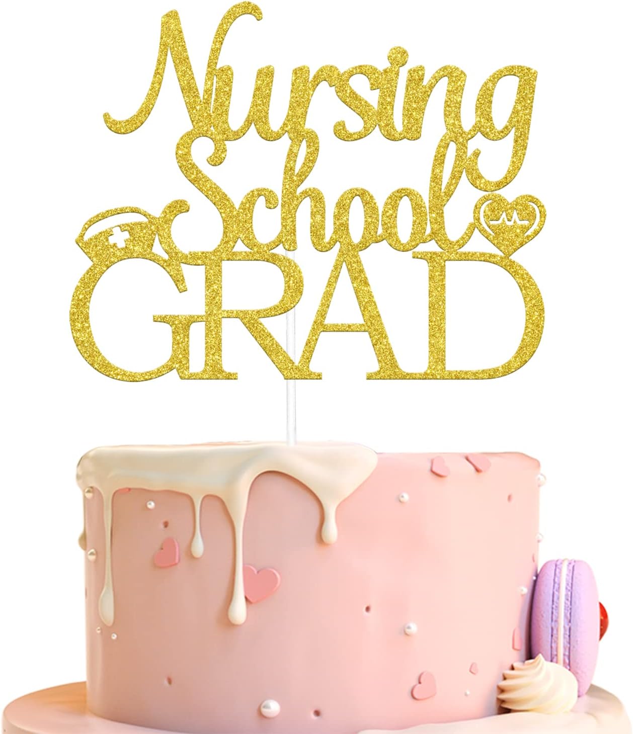 Ruepartydeoret Nursing School Grad Cake Topper Gold Glitter