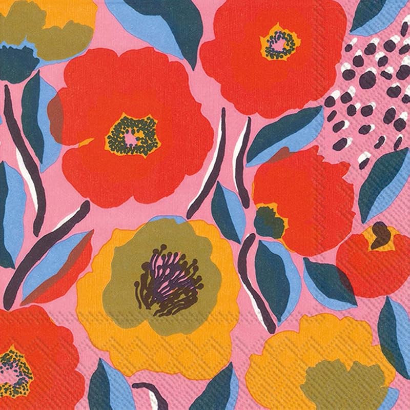 Boston International IHR Ideal Home Range 3-Ply Paper Napkins Marimekko Collections Party Napkin Pack, Cocktail Size, Rosarium Rose, 5" x 5", 20-Count