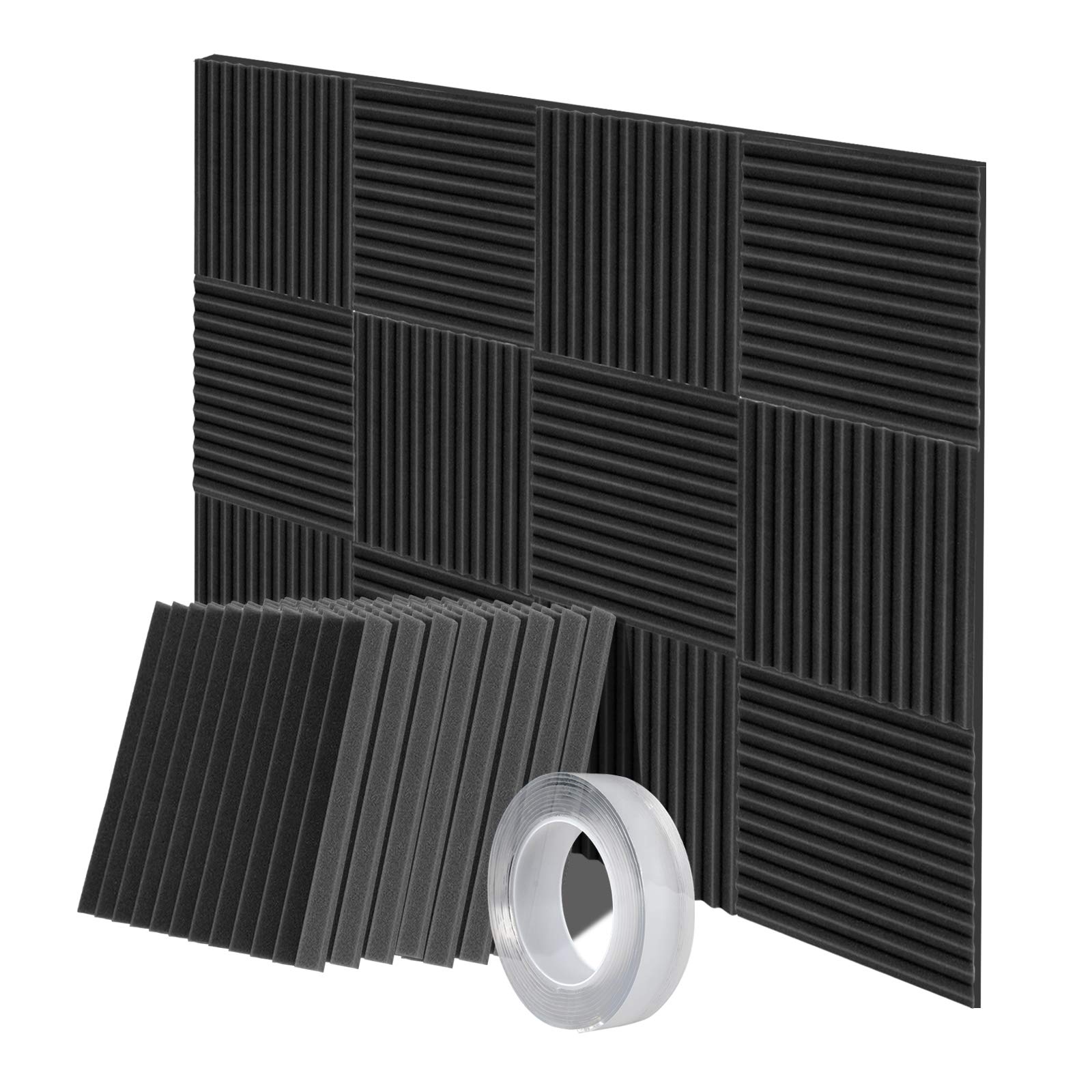 Acoustic Foam Panels, 12 Pack SLequipo Acoustic Panels Foam Wall Panels 30 X 30 X 2.5 cm, Noise Cancelling Foam Tiles with Adhesive
