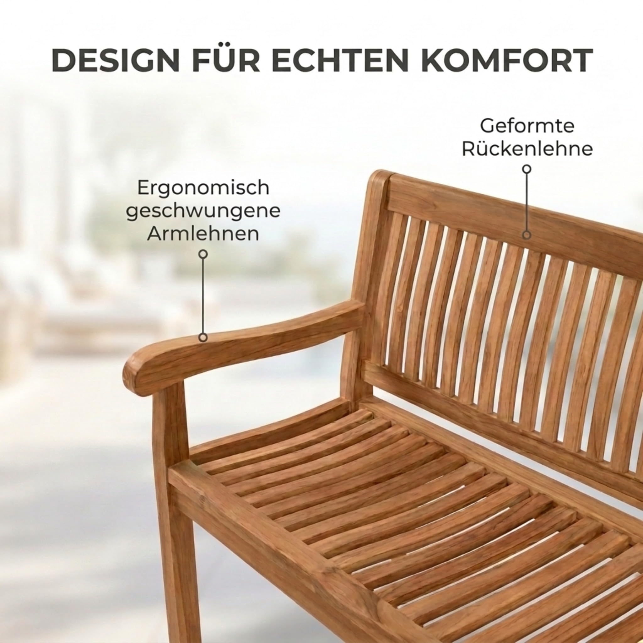 SAM Premium Gartenbank Kingsbury 3-Sitzer 150 cm, Gartenbank aus Teakholz massiv mit ergonomischer Sitzfläche und Armlehnen, wetterfeste Holzbank für Garten Terrasse Balkon, Sitzbank lackiert