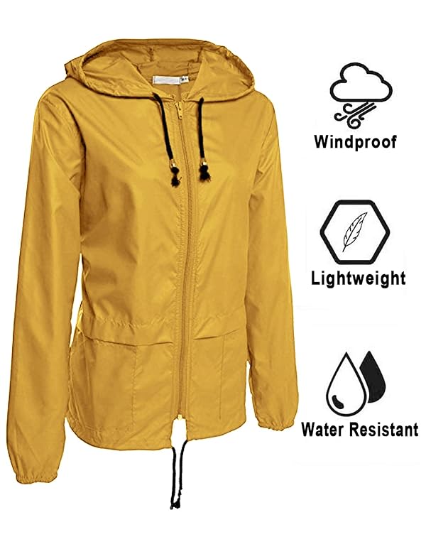 Avoogue Lightweight Raincoat Women's Waterproof Windbreaker Packable Outdoor Hooded Rain Jacket Yellow XL by Avoogue - Used condition - Image 5