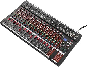 16 Channel Audio Mixer, 20Hz-30kHz Frequency Response, Low Distortion Sound Board, 48V Phantom Power, Digital Mixer for Stage, Studio, Streaming