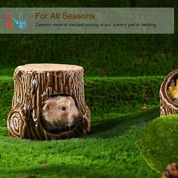 Ceramic Hamster Hideout, Strawberry Hamster House and Habitat, Syrian Hamster Hideout Decor Cool Bed for All Season Gerbil, Mice Guinea Pig (Brown, Wood)