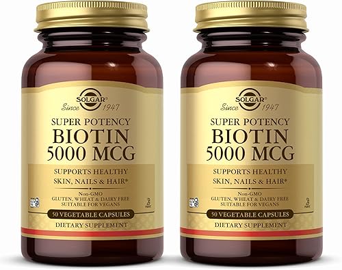 Solgar Biotina 5000 mcg  50 cápsulas vegetales paquete de 2  Apoya la piel las uñas y el cabello saludables sin OMG vegano sin gluten sin lácteos