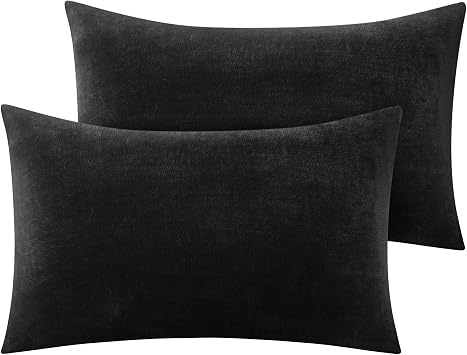 BEDELITE Flannel Pillow Cases Queen Size Set of 2, Black, 20x30 Inches