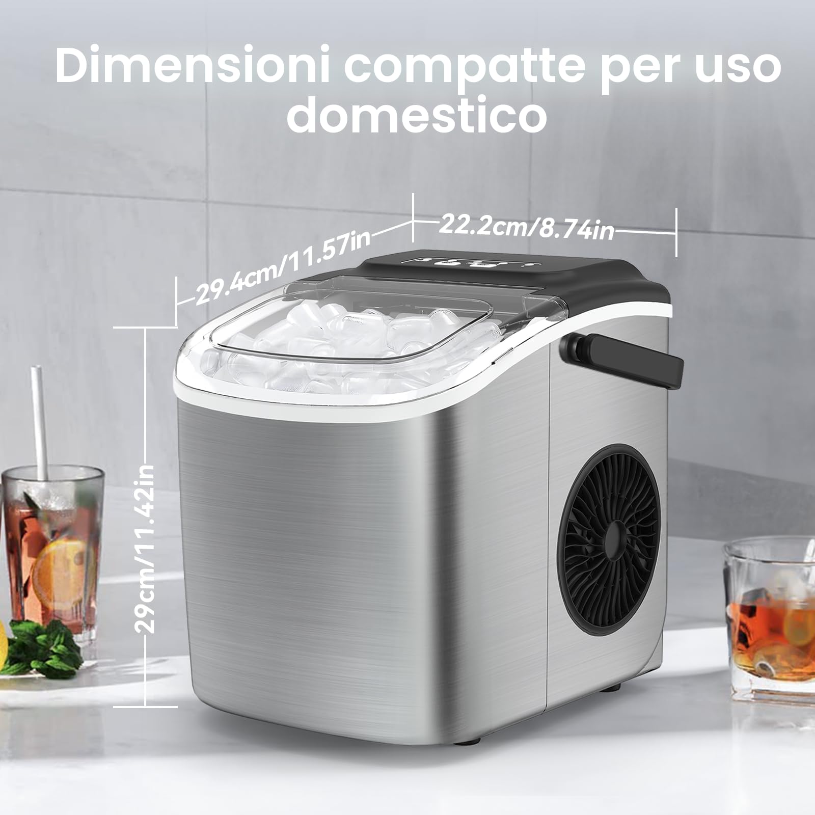 Macchina Ghiaccio 1,2 litri, Macchina Per il Ghiaccio Da Casa Autopulente, Pronto in 6-12 Minuti, con Maniglia/Paletta/Cestello