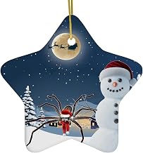 Festive Winter Night Pet and Snowman Ornament - Australian Huntsman Spider Christmas Ornament 2025 Star Ceramic White - Funny Xmas Tree Decor Gifts for Huntsman Spider Lovers