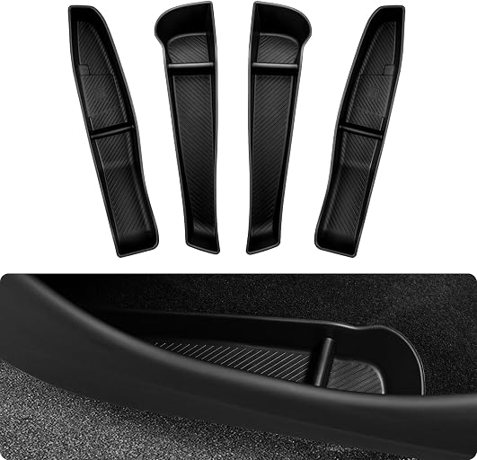 BASENOR for 2026 2025 Tesla Model Y Juniper Model Y L Door Side Storage Box | TPE Emergency Button Safety, Door Side Pocket Organizer Tray, Waterproof Front & Rear Slot Pocket Liners for Model Y