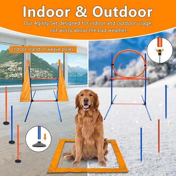 Dog Agility Training Equipment,80Pcs Dog Obstacle Course Backyard for Large Dogs | Dog Agility Course Backyard Set Includes Adjustable Jump Ring,Hurdle;Tunnel,Weave Poles,Pause Box;Carry Bag;Indoor/Outdoor