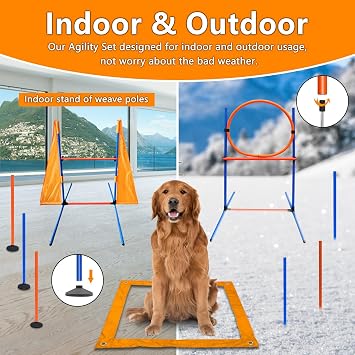 Dog Agility Training Equipment,80Pcs Dog Obstacle Course Backyard for Large Dogs | Dog Agility Course Backyard Set Includes Adjustable Jump Ring,Hurdle;Tunnel,Weave Poles,Pause Box;Carry Bag;Indoor/Outdoor