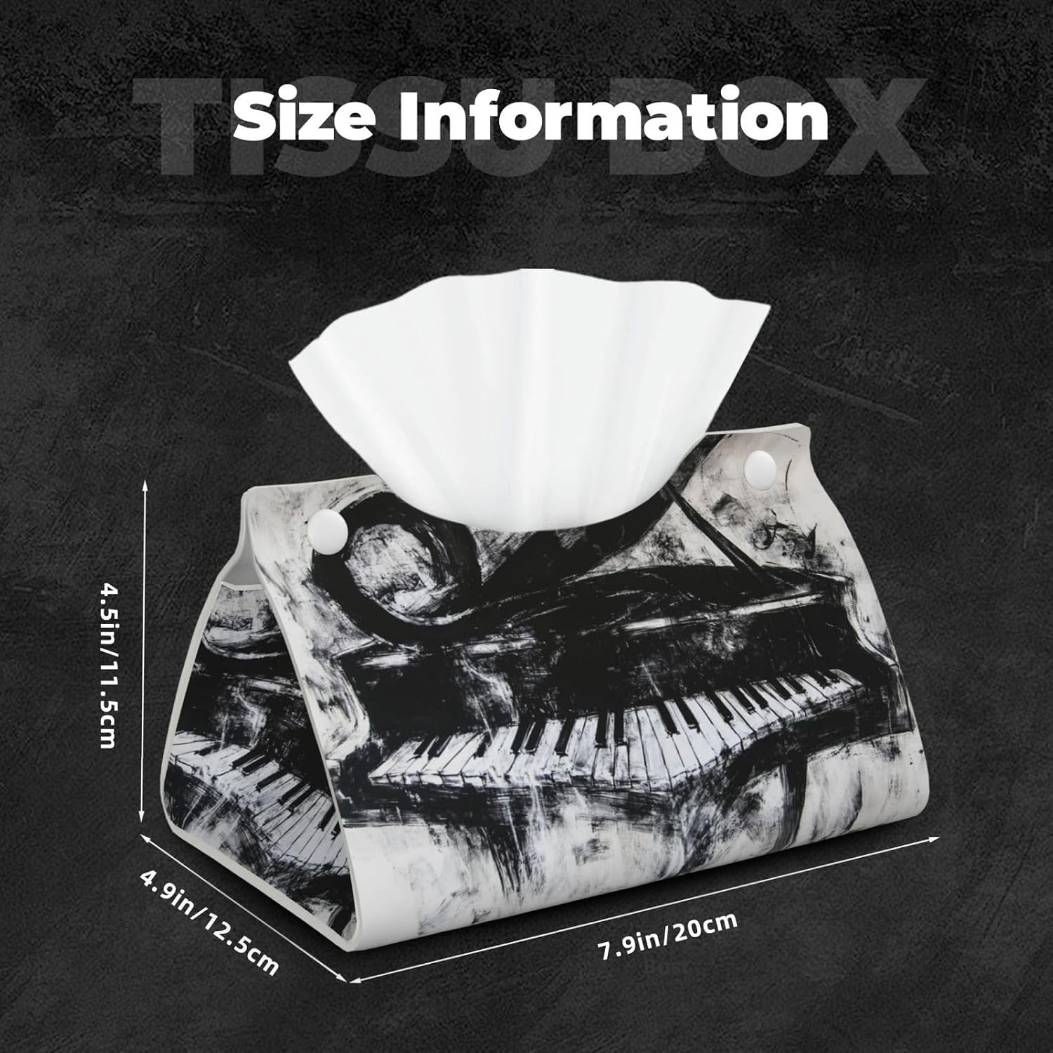 Tissue Box Cover, Long Modern PU Leather Tissue Box Holder, Can be Used for Bathroom Dressing Table, Bedside Table, Office Desk & Car 7.9"X4.9"X4.5" - Music Note Piano image 5