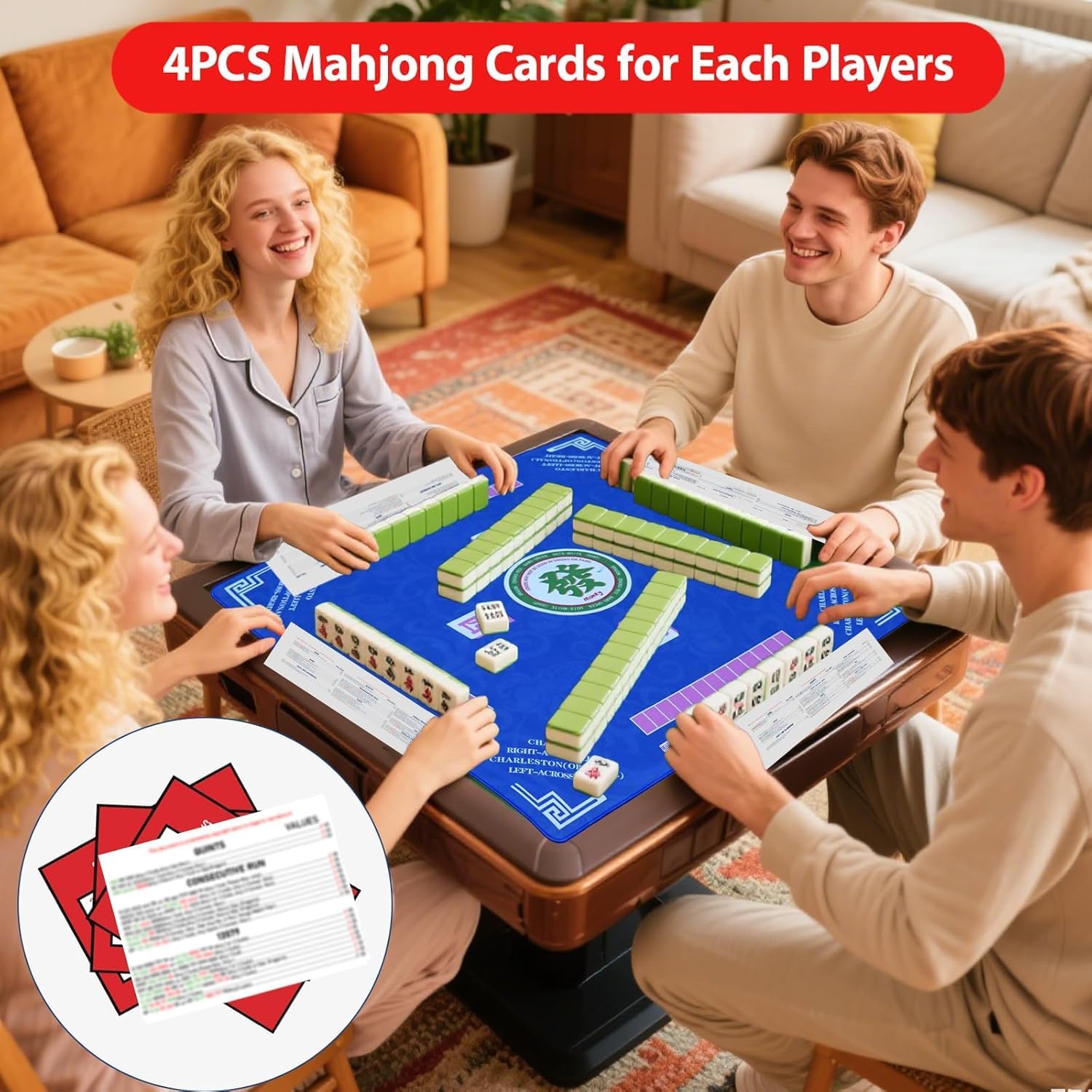 Mahjong Cards 2026, 4 PCS Mah Jong Card Large Print, Easy to Read Rule Cards for Mah Jong,Perfect Mahjong Accessories and Gifts for Mahjong Beginners