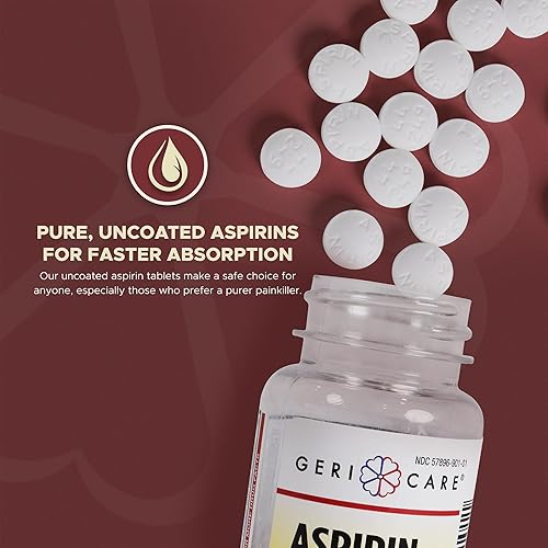 Miniatura 3 de GeriCare Tabletas de aspirina de 325 mg- Analgésico y reductor de fiebre, aspirinas sin recubrimiento para adultos y niños mayores de 12 años (AINE)