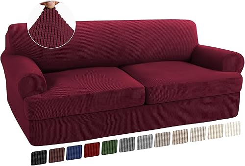 Turquoize Fundas para sofá con cojines en forma de T de 3 piezas, funda para sofá con cojines en T, funda elástica para muebles con 2 fundas