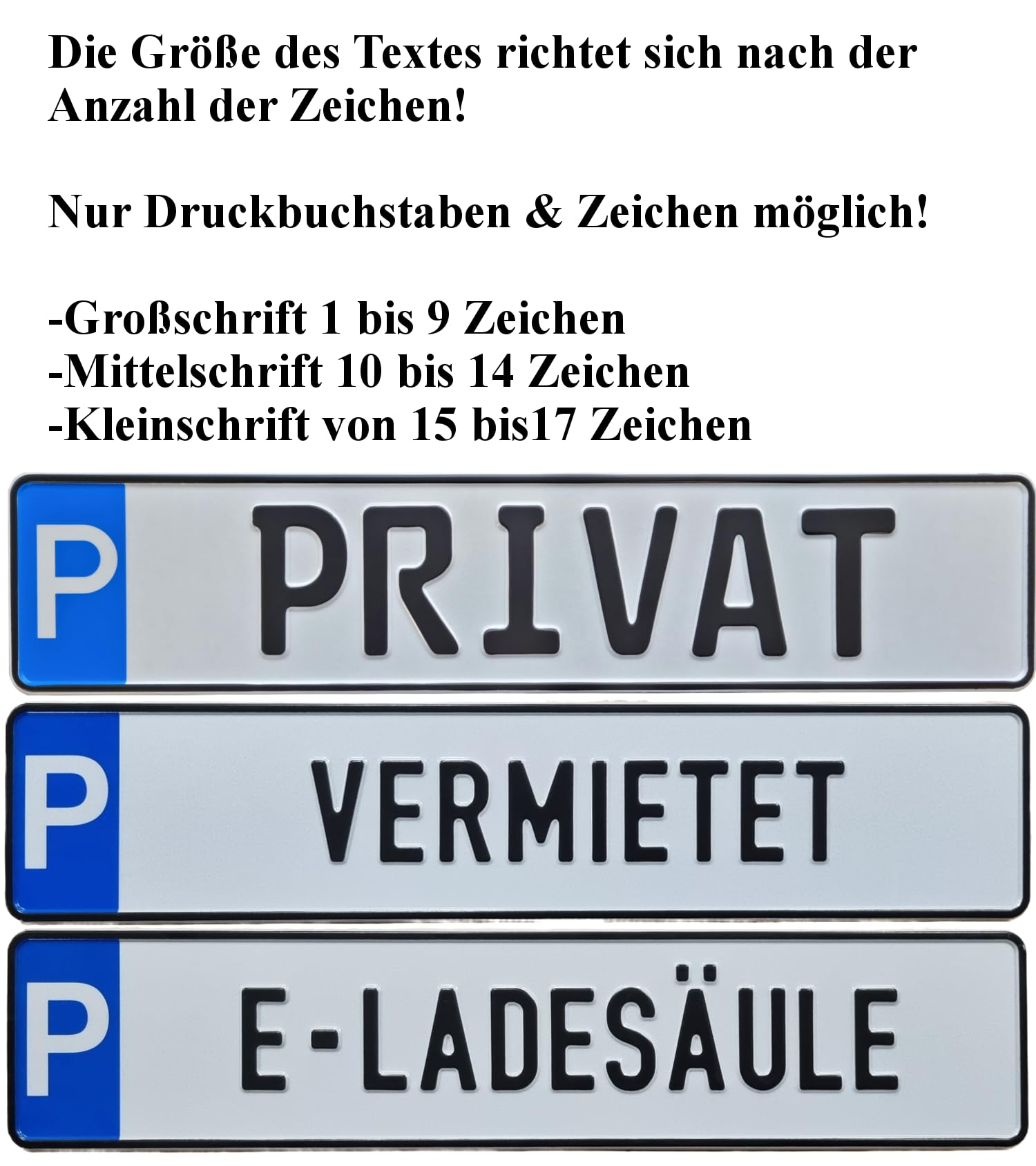 Schild mit Wunschtext bis 17 ZEICHEN (geprägtes Aluminiumschild mit Wunschtext) in Standard KFZ Größe