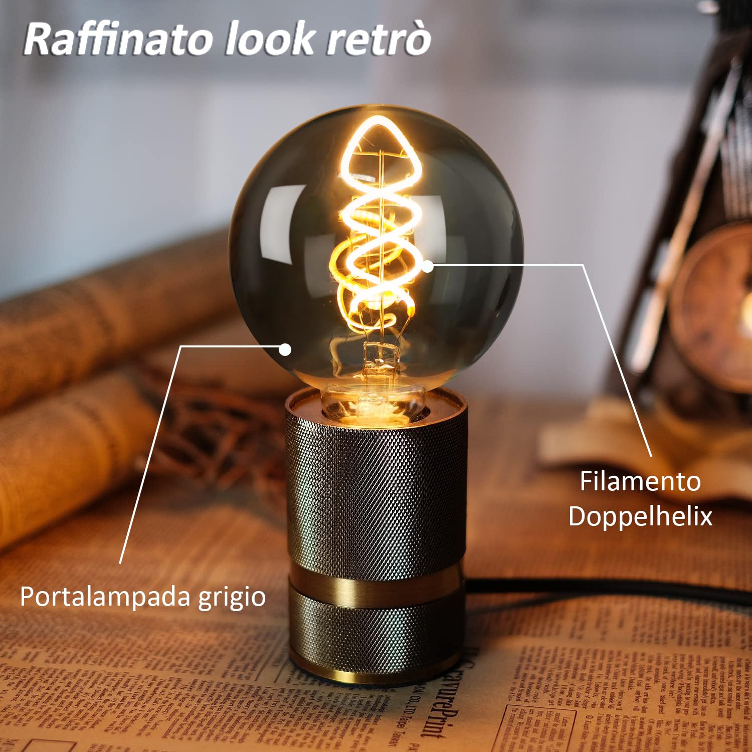 Lampadina Edison Vintage E27 LED Dimmerabile 4 W Retro Lampada LED Bianco Caldo 2700K, Ideale per la nostalgia e l'illuminazione retrò in casa Café Bar