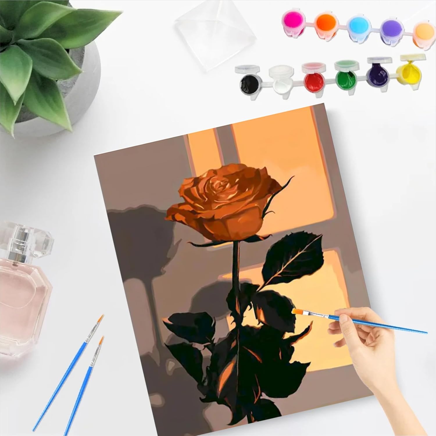 CasaWeave 6 Packs Paint by Numbers Kit for Adults Beginners,Easy Acrylic Adults Paint by Number Kits,Simple Flower Oil Paint by Numbers Kits On Canvas for Home Decor 7.8x11.8inch