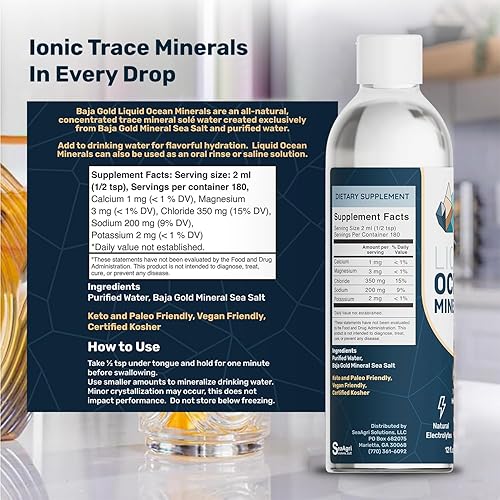 Miniatura 7 de Baja Gold Liquid Trace Mineral Drops – Pure Ocean-Based Minerals for Water & Food Unrefined Electrolytes for Balanced Taste Mineral-Rich Saline
