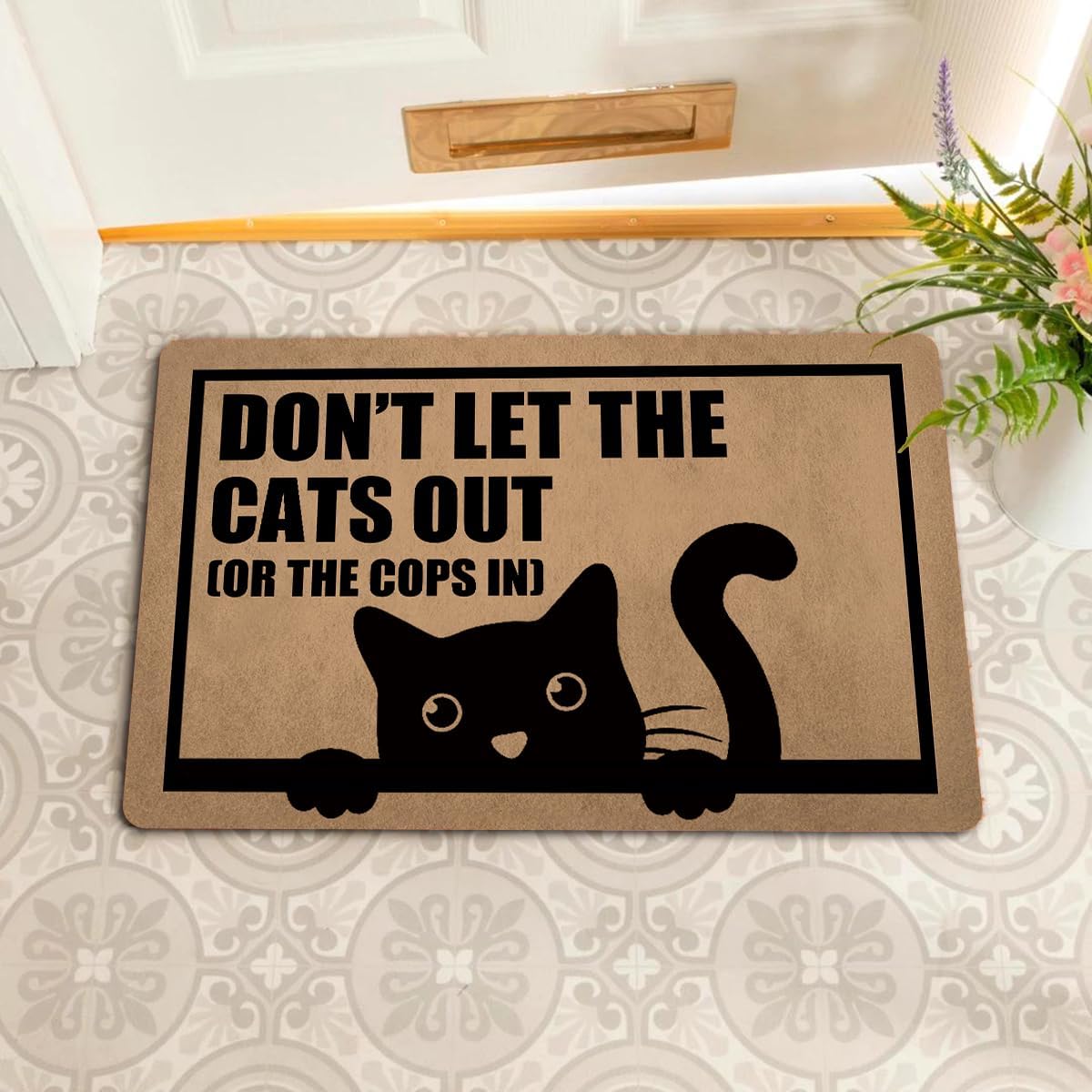 Funny Welcome Doormat for Front Door Mat House Warming Gift Rugs for Entrance Way Indoor Home Decor (23.7in X 15.6in) (Don't Let The Cats Out)