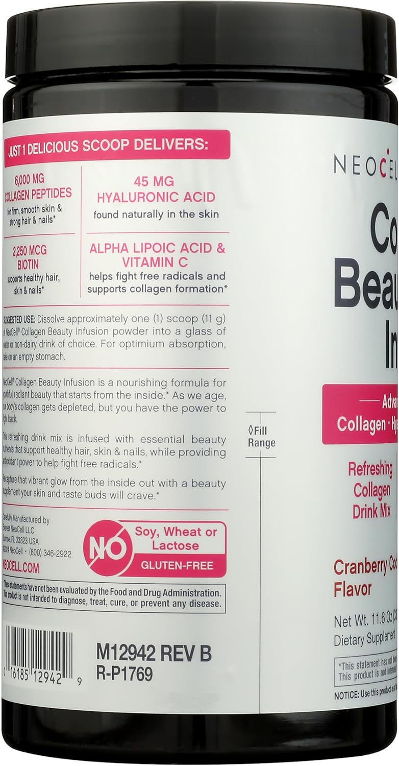 Neocell Beauty Infusion Refreshing Collagen Drink Mix Supplement, Cranberry Cocktail,11.64 OZ
