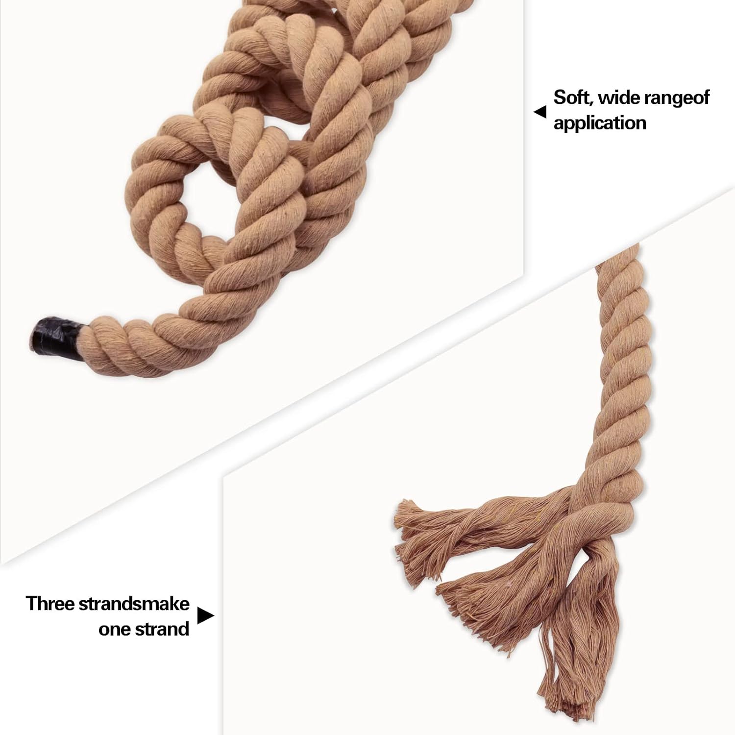 Natural Twisted Thick Cotton Rope - Brown Nautical Rope for Crafts, Swing, Hanging, Decoration, Tug of War - 1 Inch x 10 Foot