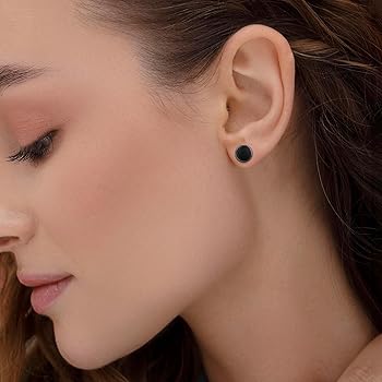 925er Sterlingsilber Ohrstecker 8mm - Schwarze Runde Ohrringe Für Männer & Frauen