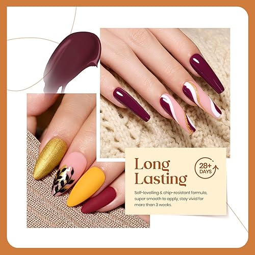 Miniatura 3 de Beetles - Juego de 6 esmaltes de uñas de gel de otoño, colores burdeos, amarillo, purpurina, naranja, dorado, esmalte de uñas de otoño con lámpara