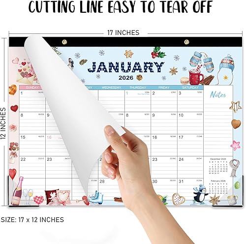 Miniatura 5 de Calendario de escritorio 2026, enero de 2026 a diciembre de 2026, 12 x 17 pulgadas, calendario de 12 meses con protectores de esquina, línea de