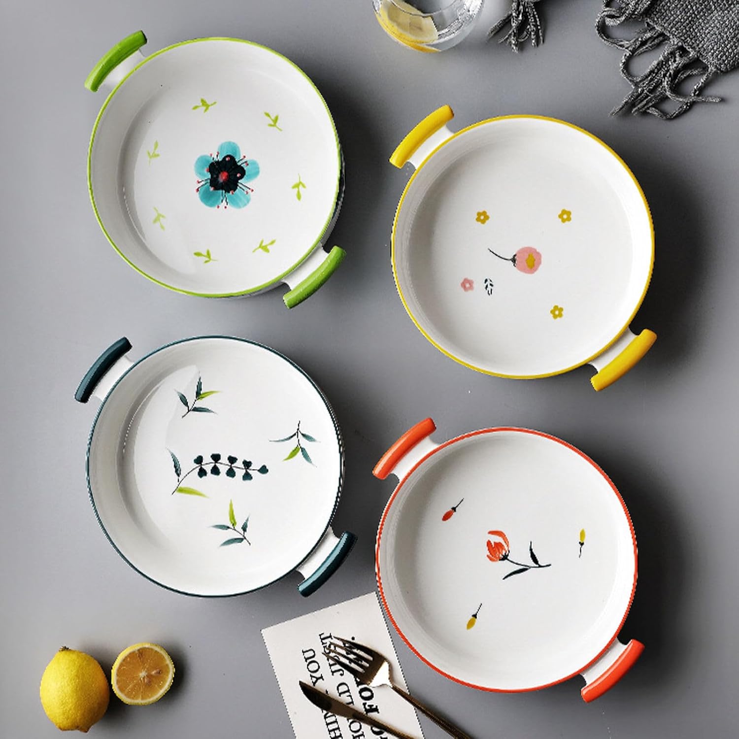 Ceramic Baking Dishes For Oven, Round Casserole Dish For Oven, Vintage Ceramic Bakeware (D,40 ounce)