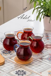 Porsima Lm-0035 Ehli Keyf 4 Parça 4 Kişilik Çay Seti – 200 Ml Borosilikat Cam Kulplu Tombik Bardak Takımı