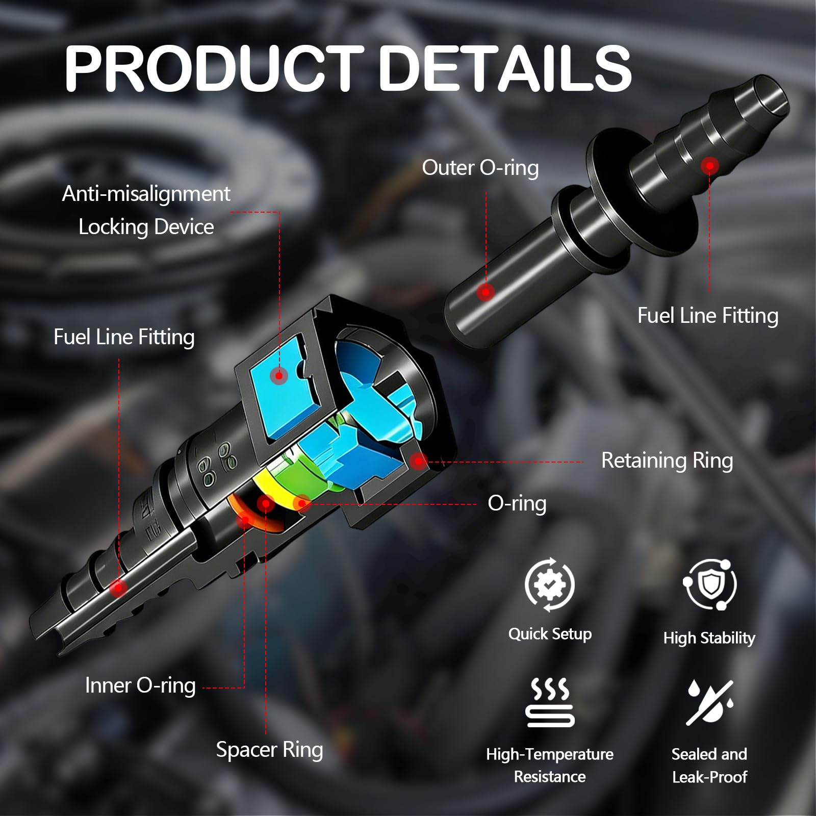 Set di 36 connettori rapidi per tubo carburante, SAE 9,89/9,49/7,89/6,3 mm, connettori ad angolo retto, ID3/6/8 mm ABS, kit di riparazione per auto, moto, barca, carburante, diesel