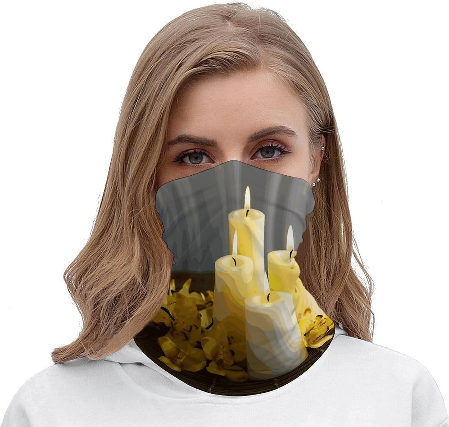 Yellow Butterfly with White Candles Neck Gaiter for Men Women Cooling Breathable Face Mask Scarf Windproof Hiking Bandana Soft Face Cover High-elastic Magic Scarf Headband for Cycling Running