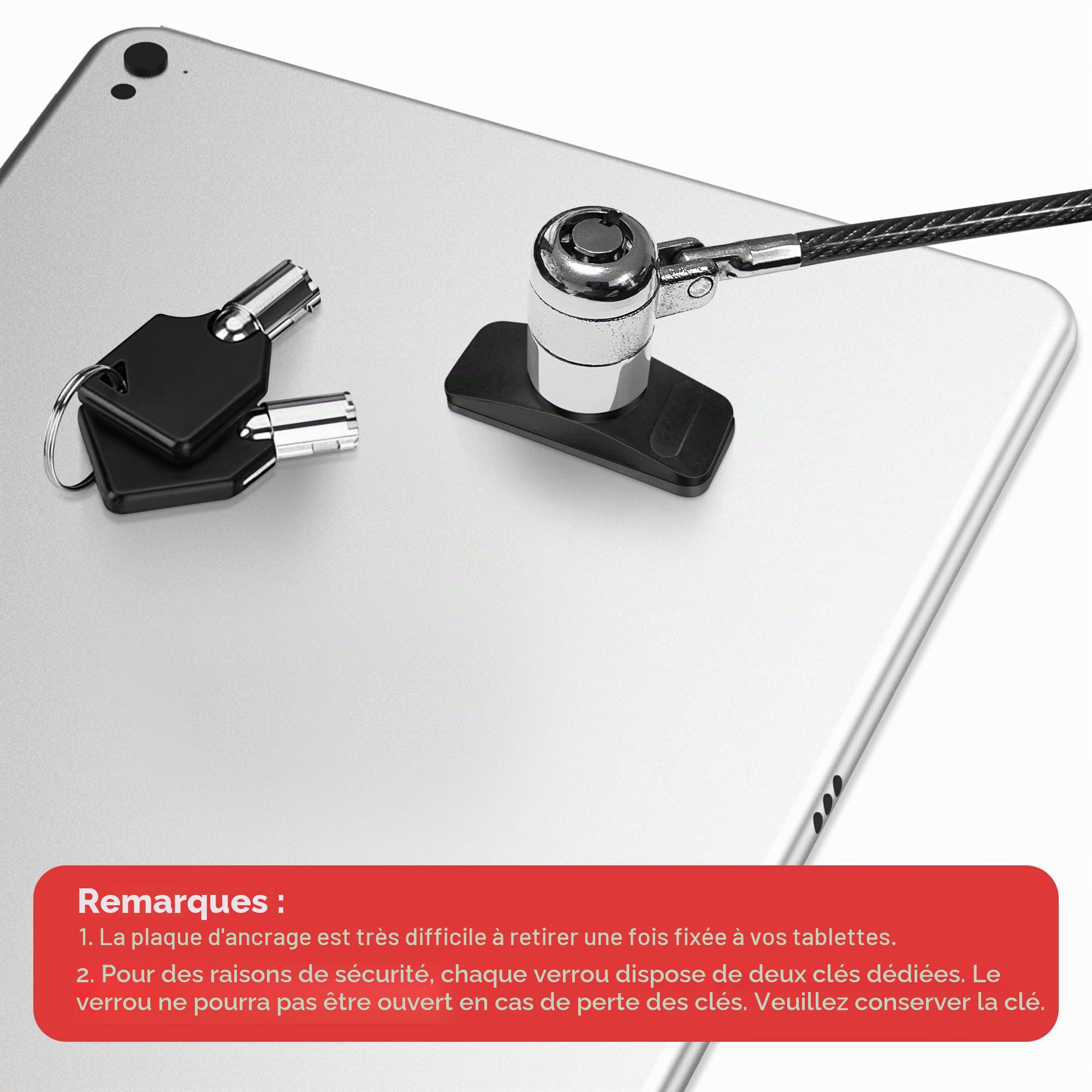 AboveTEK Câble Antivol PC Portable Câble de Sécurité, Kit de Serrure de Sécurité en Acier avec 2 Clés pour Ordinateur Portable Tablette iPad Smartphone Mac iphone Moto Bureau