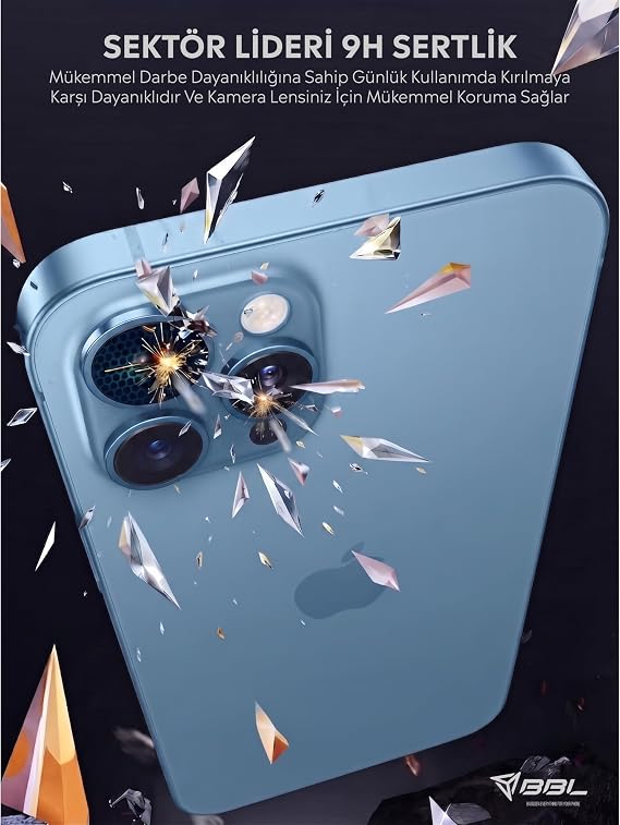 Babilden iPhone 13 Pro İle Uyumlu Kamera Lens Koruyucu Alüminyum Alaşım Çerçeveli Tempered Glass (Mavi)