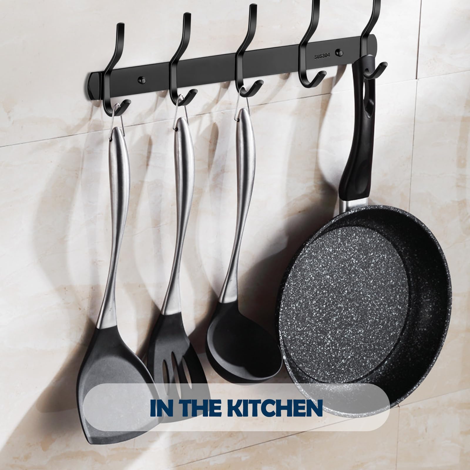 Ganchos gruesos de acero inoxidable 304 – 40,6 cm, 5 ganchos de dos ganchos para colgar en la pared, resistente al óxido, soporte de pared, ganchos antideslizantes para toallas, soporta hasta 44