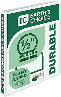 Samsill Plant-Based 0.5 Inch Durable Round Ring, Made in USA, View Binder, Eco-Friendly, USDA Certified Biobased, Single, White
