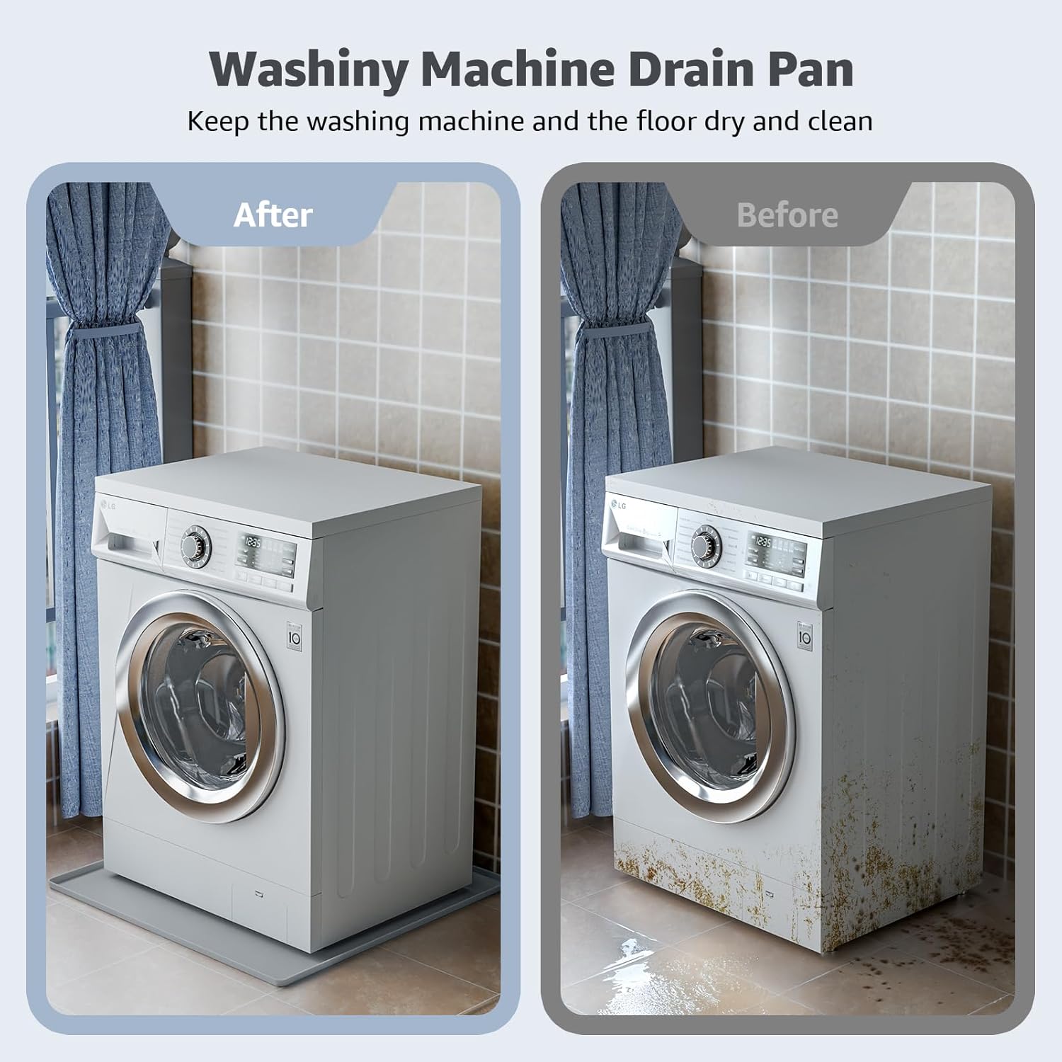 Washing Machine Drain Pan 27''x27'' with 0.78'' Raised Edges,Waterproof Silicone Mat, Leak-Proof Washer Drain Tray for Floor Protection,Washer Dryer,Gray