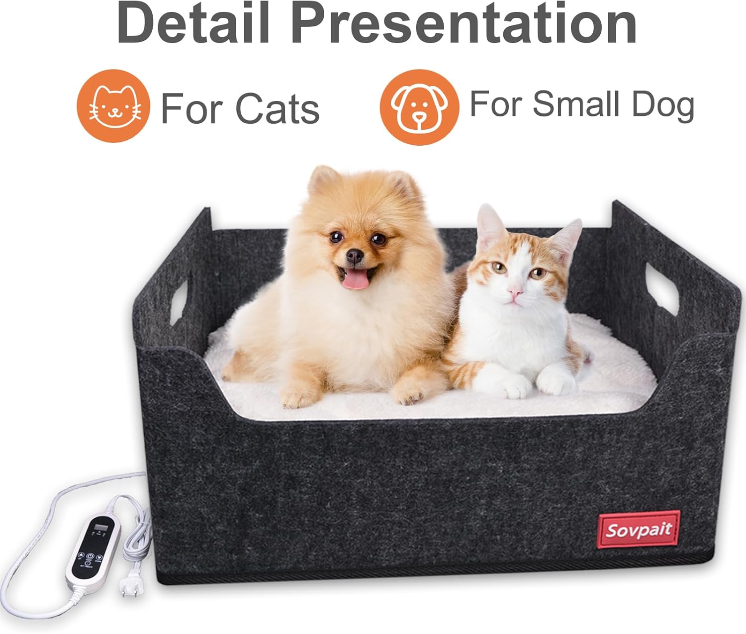 review Heated Cat Bed for Indoor Cats Heated Pet Bed for Indoor Cats and Small Dogs,with Multi-Functio Heating Pet Pad Wool Felt Shell and Washable Cushion Bed -15.5L*11W*8H inch Black Grey