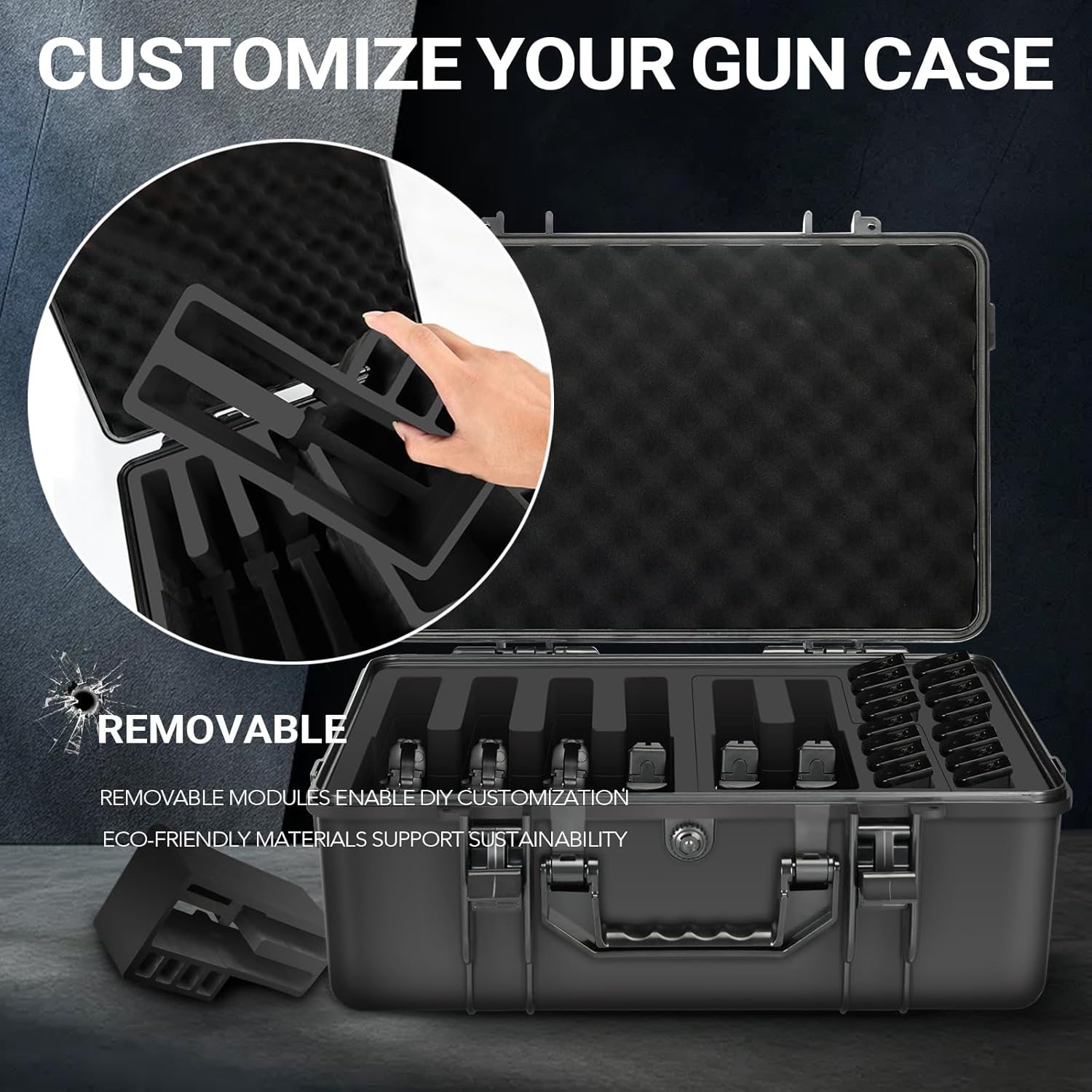 Gun Pistol Case for Multi Handguns - Holds Multiple Hand Guns Case & Magazines, Pre-cut Waterproof Carrying Hard Shell Pistol Case for Pistols, Storage Box for Beretta, Smith and Wesson, for Glock - Image 5