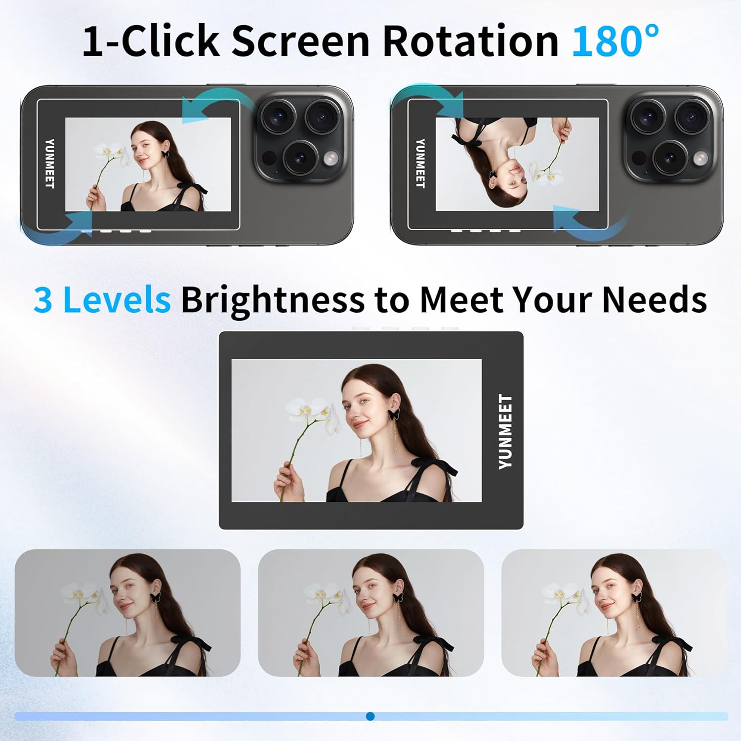 sunshot Selfie Monitor Screen for iPhone/Android, Magnetic Back Camera Monitor, Bluetooth Remote, 4K 60fps Recording No Delay Wireless Mirroring for TikTok,YouTube,Vlog (White)