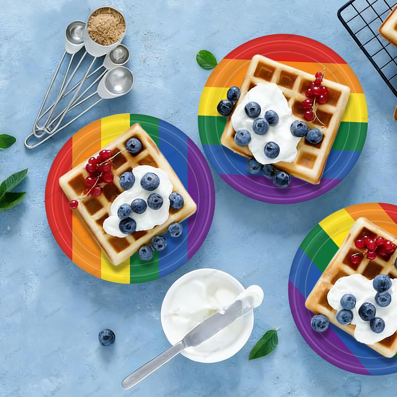 20 Pcs Rainbow Disposable Paper Plates 7 Inch Rainbow Dessert Plates LGBTQ Colorful Themed Dinnerware for Pride Month Party Birthday Supplies