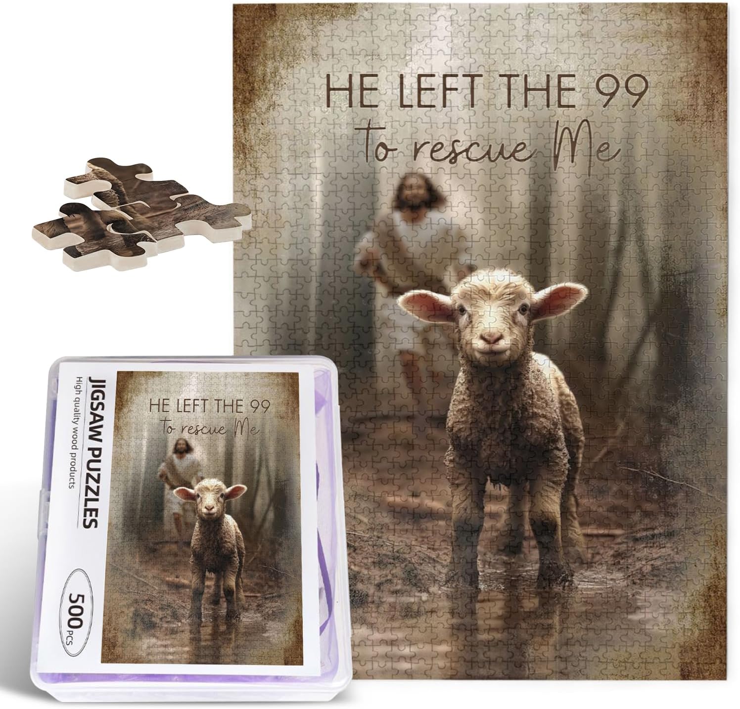 Christian Jesus and Lamb Puzzles for Adults 500 Pieces Jesus Running After Lost Lamb Jigsaw Puzzles Religious Wooden Puzzle Family Activity Puzzle for Easter Christmas
