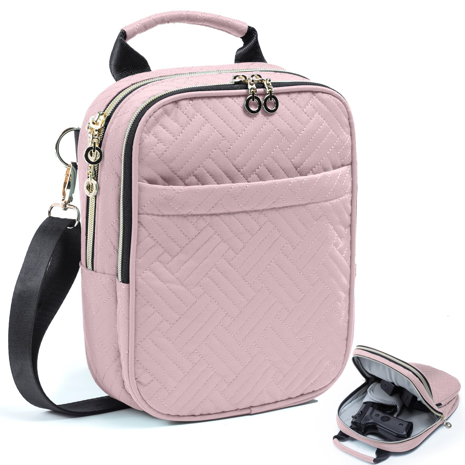 Soft Pistol Case, Gun Bag for Women, CCW Pistol Bag, Crossbody Gun Bag, Concealed Carry Gun Pouch, Small Tactical Range Bag, Gun Case with Shoulder Strap (Pink)