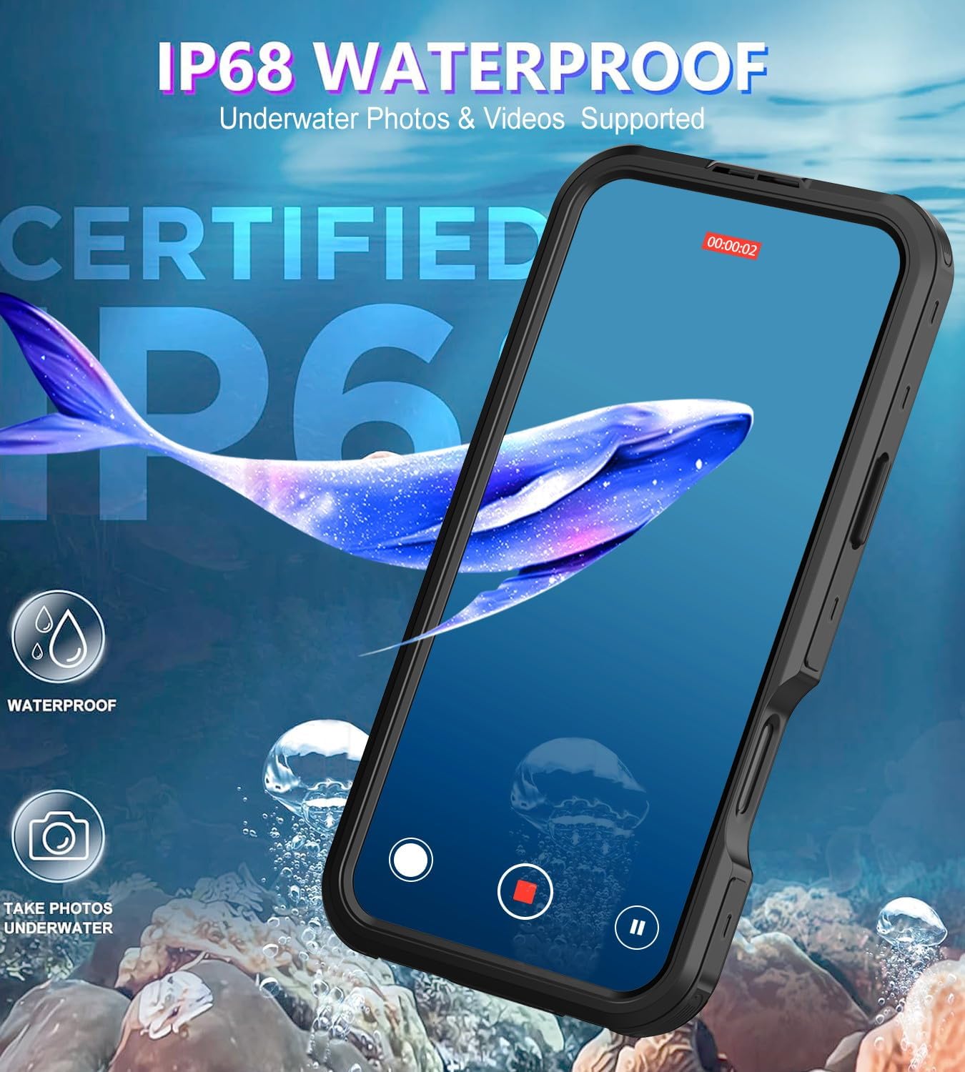 for iPhone 16 Pro Max Case Waterproof, Full Body Underwater Dustproof Shockproof Case Built-in Screen Protector - Clear