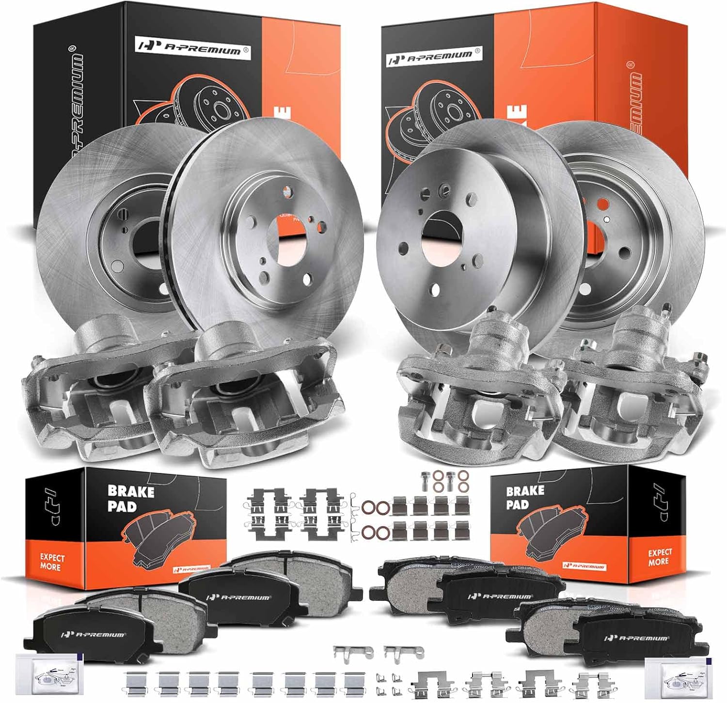 A-Premium Front and Rear Disc Brake Rotors and Ceramic Pads Kit with Calipers Compatible with Toyota Highlander 2004 2005 2006 2007 16-PC Set