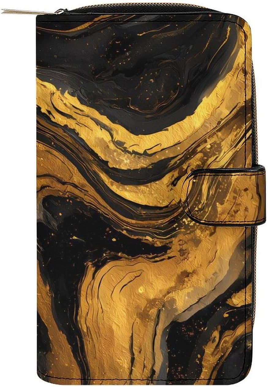 Marble Black Gold Quicksand Womens Wallet for Men Slim Purse Clutch Handbag with Card Holder